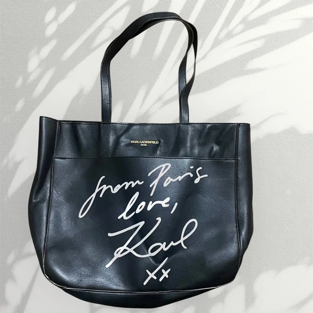 Karl Lagerfeld Black Messenger Bag with Signature Script